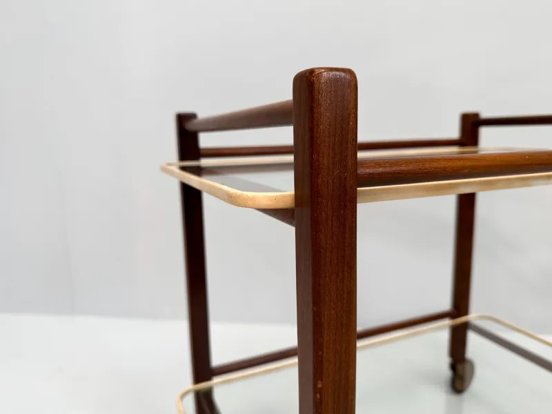 Pamono Vintage Teak Trolley with Glass Tops by Cees Braakman for Pastoe, 1950s> Serving Bar Carts & Trolleys