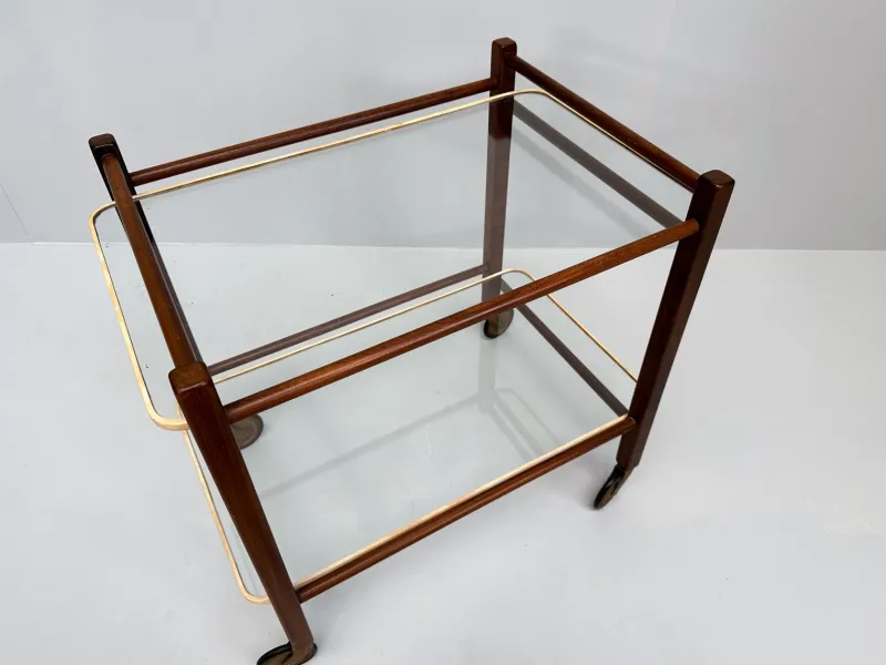 Pamono Vintage Teak Trolley with Glass Tops by Cees Braakman for Pastoe, 1950s> Serving Bar Carts & Trolleys