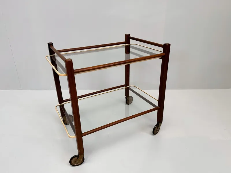 Pamono Vintage Teak Trolley with Glass Tops by Cees Braakman for Pastoe, 1950s> Serving Bar Carts & Trolleys