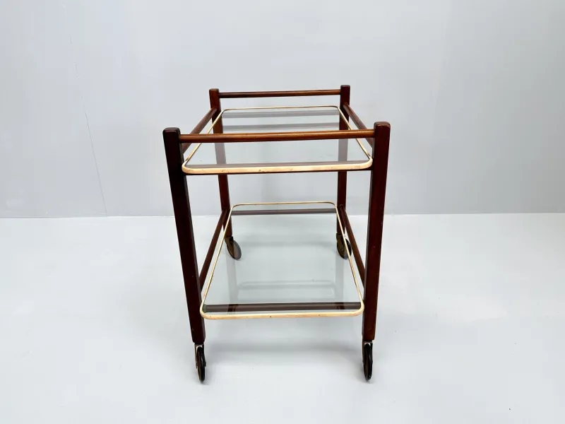 Pamono Vintage Teak Trolley with Glass Tops by Cees Braakman for Pastoe, 1950s> Serving Bar Carts & Trolleys