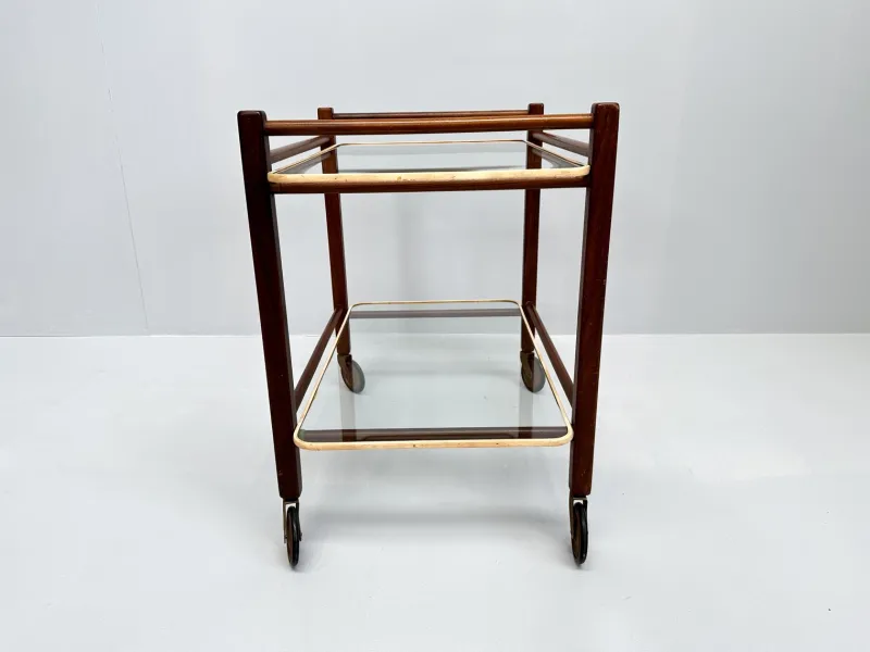 Pamono Vintage Teak Trolley with Glass Tops by Cees Braakman for Pastoe, 1950s> Serving Bar Carts & Trolleys