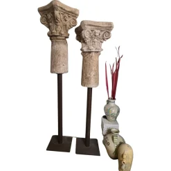 Hot Pamono Vintage Terracotta Columns with Iron Bases, 1950s, Set of 2
