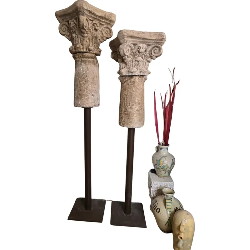 Hot Pamono Vintage Terracotta Columns with Iron Bases, 1950s, Set of 2