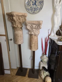 Hot Pamono Vintage Terracotta Columns with Iron Bases, 1950s, Set of 2