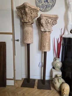 Hot Pamono Vintage Terracotta Columns with Iron Bases, 1950s, Set of 2