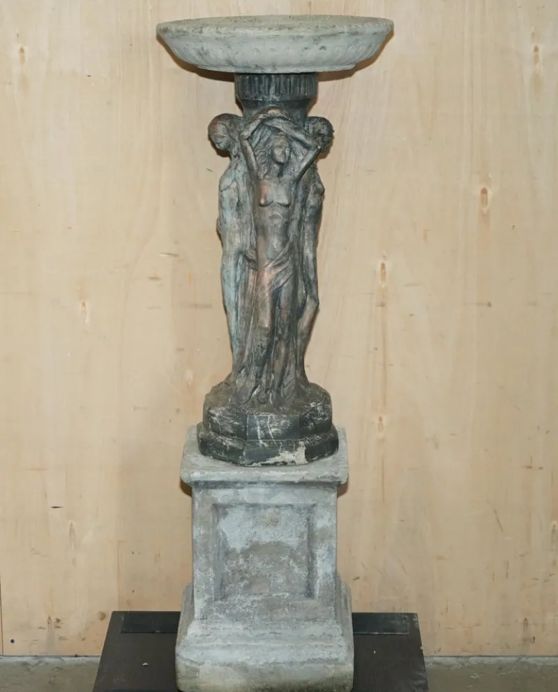 Pamono Vintage Three Graces Bird Bath Garden Statue> Garden Accessories