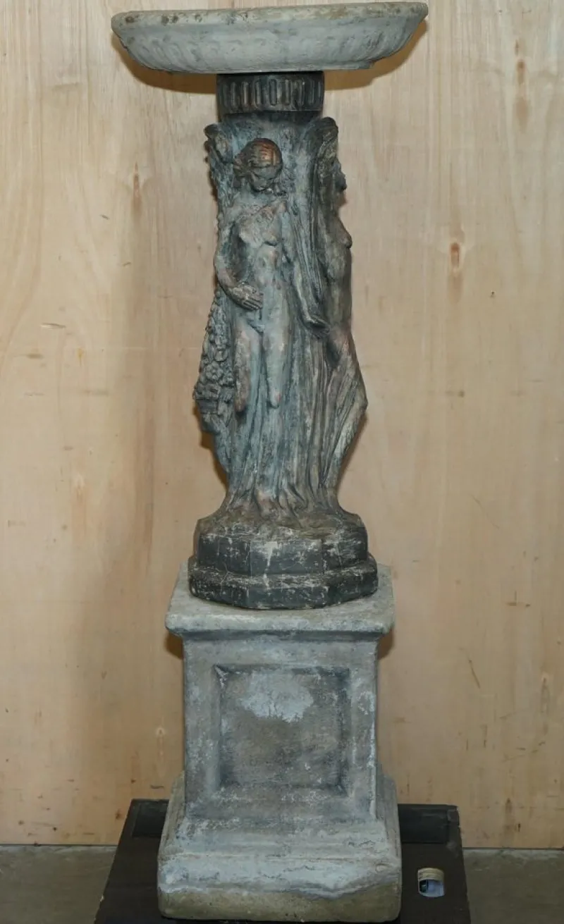 Pamono Vintage Three Graces Bird Bath Garden Statue> Garden Accessories