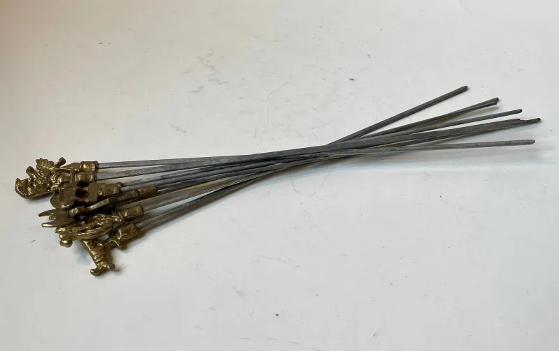 Outlet Pamono Vintage Turkish Shish Kebab Skewers with Brass Ornaments, 1970s, Set of 8