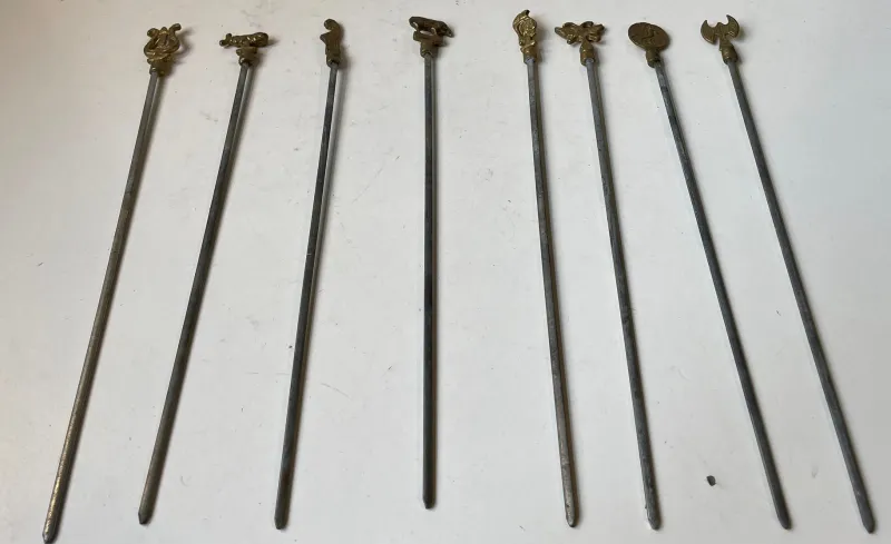Outlet Pamono Vintage Turkish Shish Kebab Skewers with Brass Ornaments, 1970s, Set of 8