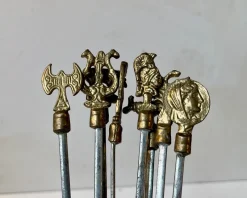 Outlet Pamono Vintage Turkish Shish Kebab Skewers with Brass Ornaments, 1970s, Set of 8