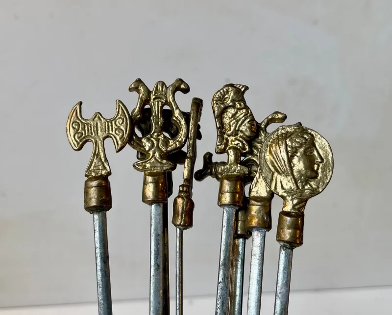Outlet Pamono Vintage Turkish Shish Kebab Skewers with Brass Ornaments, 1970s, Set of 8