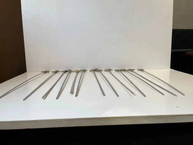 Hot Pamono Vintage Turkish Shish Kebab Skewers With Brass Animal Ornaments, Set of 12