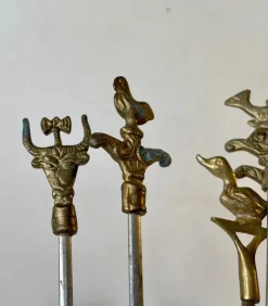 Hot Pamono Vintage Turkish Shish Kebab Skewers With Brass Animal Ornaments, Set of 12