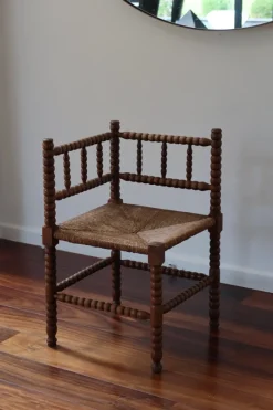 Pamono Vintage Turned Wood Corner Chair, 1950s> Side Chairs & Dining Chairs