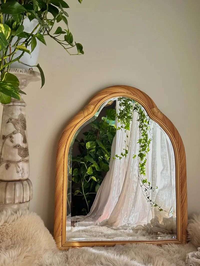Pamono Vintage Twister Spiral Rattan Mirror with Beveled Glass from Alberich, Spain, 1970s> Mirrors
