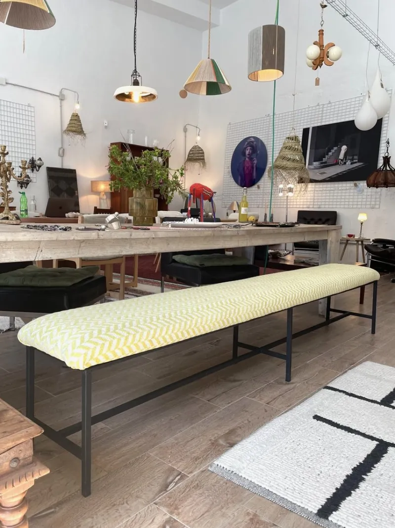Pamono Vintage Upholstered Metal Bench> Benches
