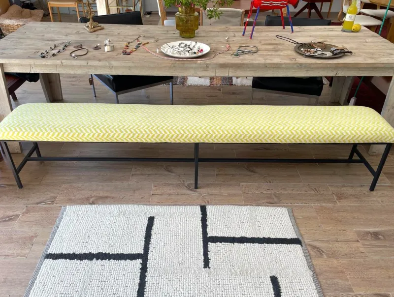 Pamono Vintage Upholstered Metal Bench> Benches