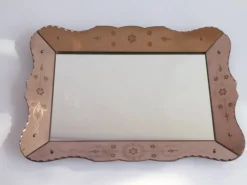 Pamono Vintage Venetian Rectangular Rose Wall Mirror with Floral Details and Cut Glass, Italy, 1960s><noscript><img width=