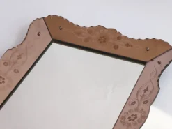 Pamono Vintage Venetian Rectangular Rose Wall Mirror with Floral Details and Cut Glass, Italy, 1960s><noscript><img width=