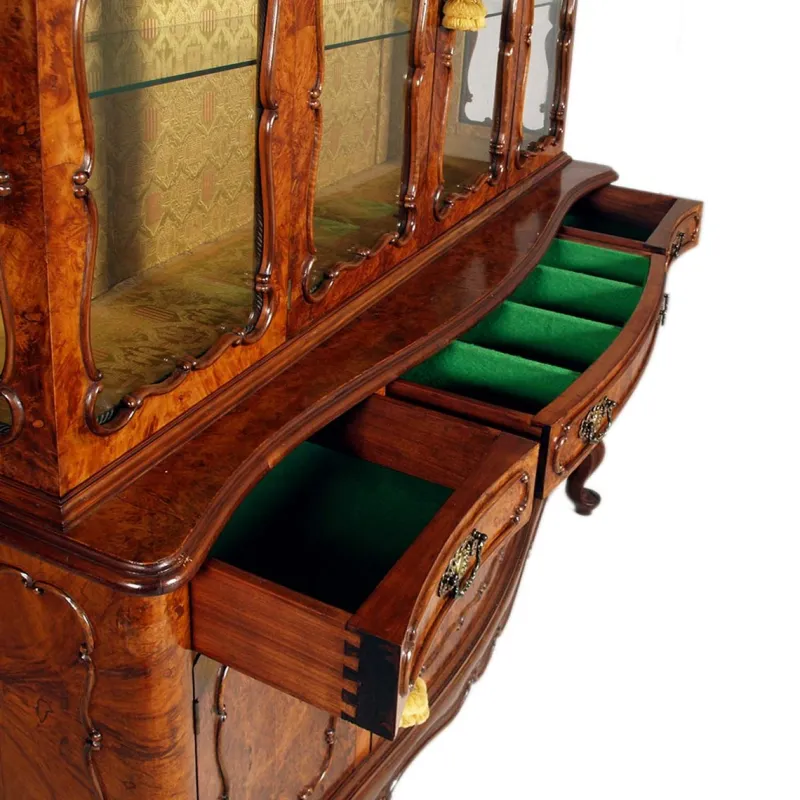 Clearance Pamono Vintage Venetian Rococo Glass Cabinet in Walnut Burl, 1930s