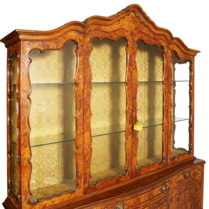 Clearance Pamono Vintage Venetian Rococo Glass Cabinet in Walnut Burl, 1930s