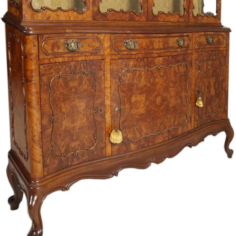 Clearance Pamono Vintage Venetian Rococo Glass Cabinet in Walnut Burl, 1930s