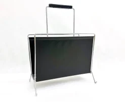 Pamono Vintage Vinyl and Steel Magazine Rack from Voss, 1970s> Magazine Racks