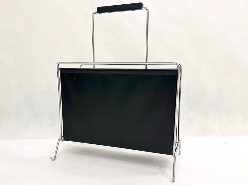 Pamono Vintage Vinyl and Steel Magazine Rack from Voss, 1970s> Magazine Racks