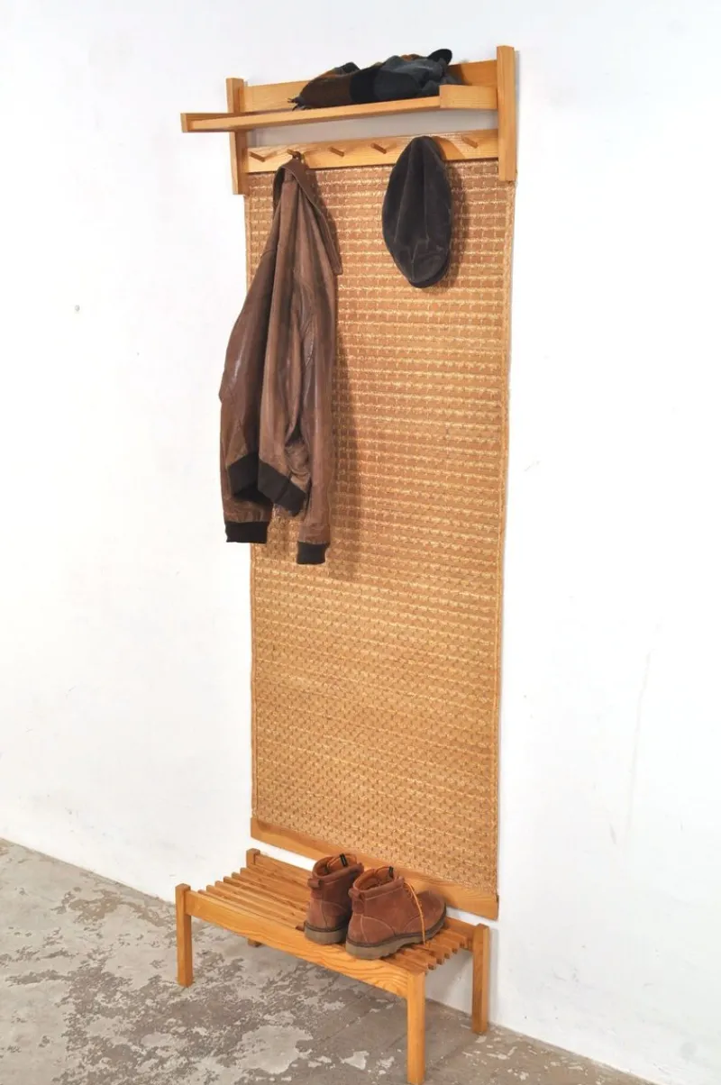 Online Pamono Vintage Wall Coat and Shoe Rack with Rattan, 1960s