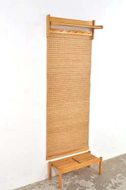 Online Pamono Vintage Wall Coat and Shoe Rack with Rattan, 1960s