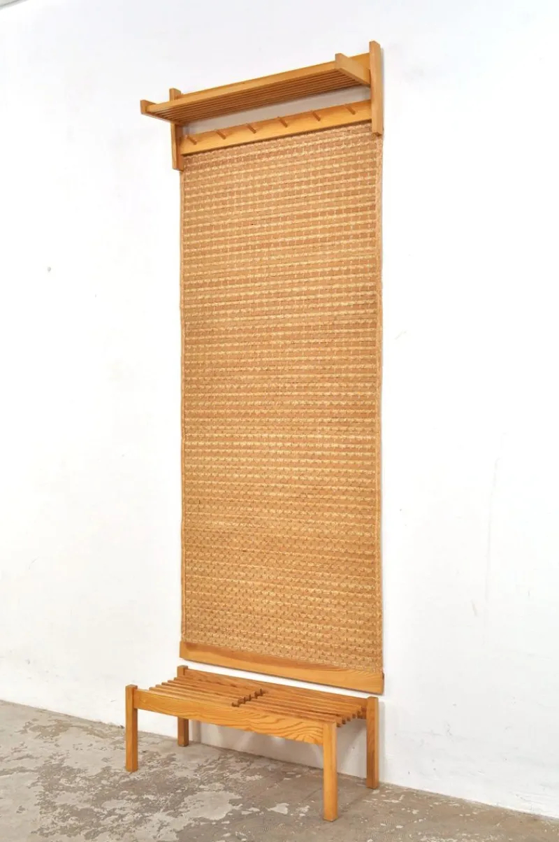 Online Pamono Vintage Wall Coat and Shoe Rack with Rattan, 1960s