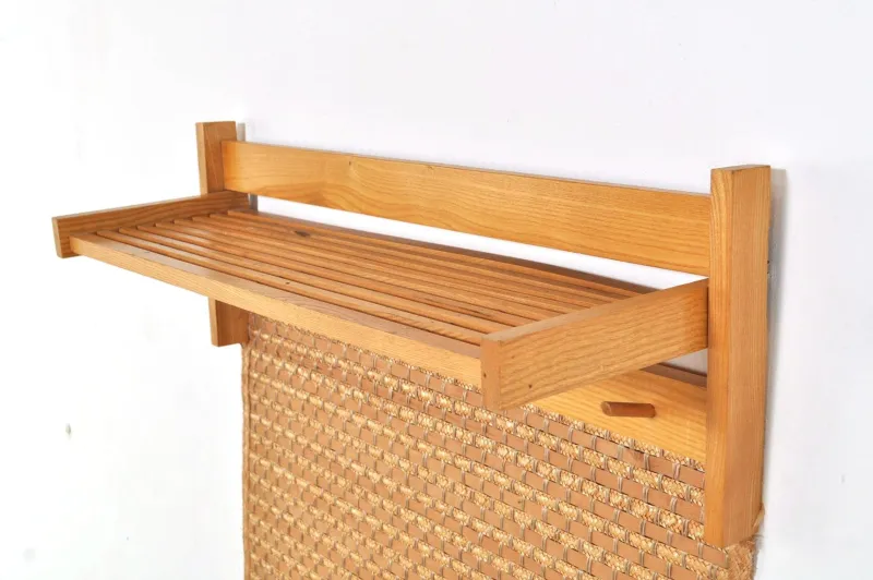 Online Pamono Vintage Wall Coat and Shoe Rack with Rattan, 1960s