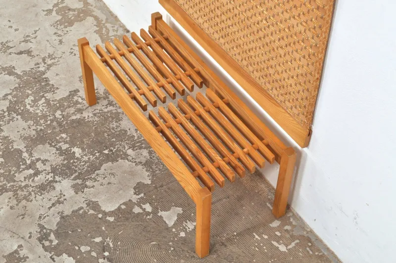Online Pamono Vintage Wall Coat and Shoe Rack with Rattan, 1960s