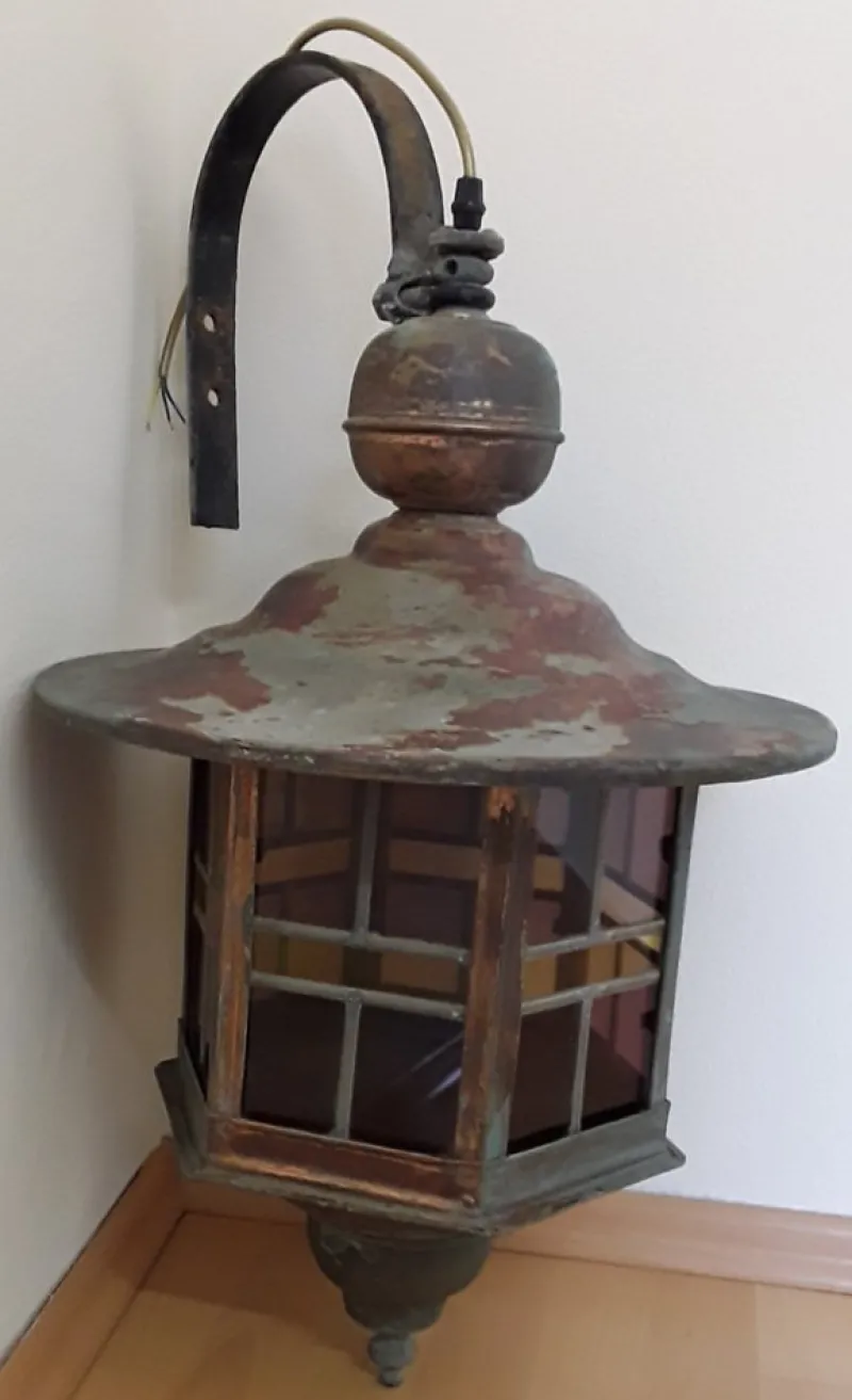 Best Pamono Vintage Wall Lantern with Copper Housing with an Iron Arch Holder, 1930s