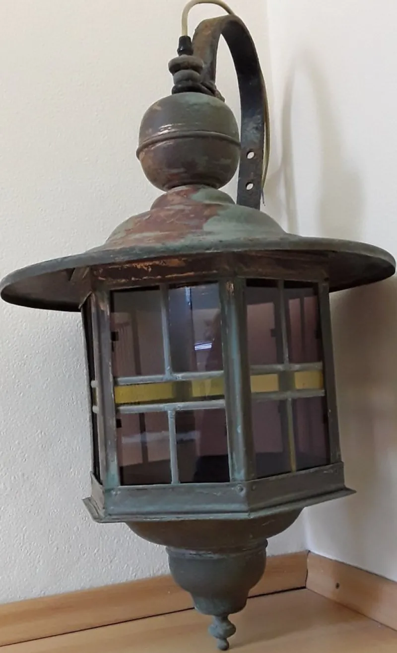 Best Pamono Vintage Wall Lantern with Copper Housing with an Iron Arch Holder, 1930s