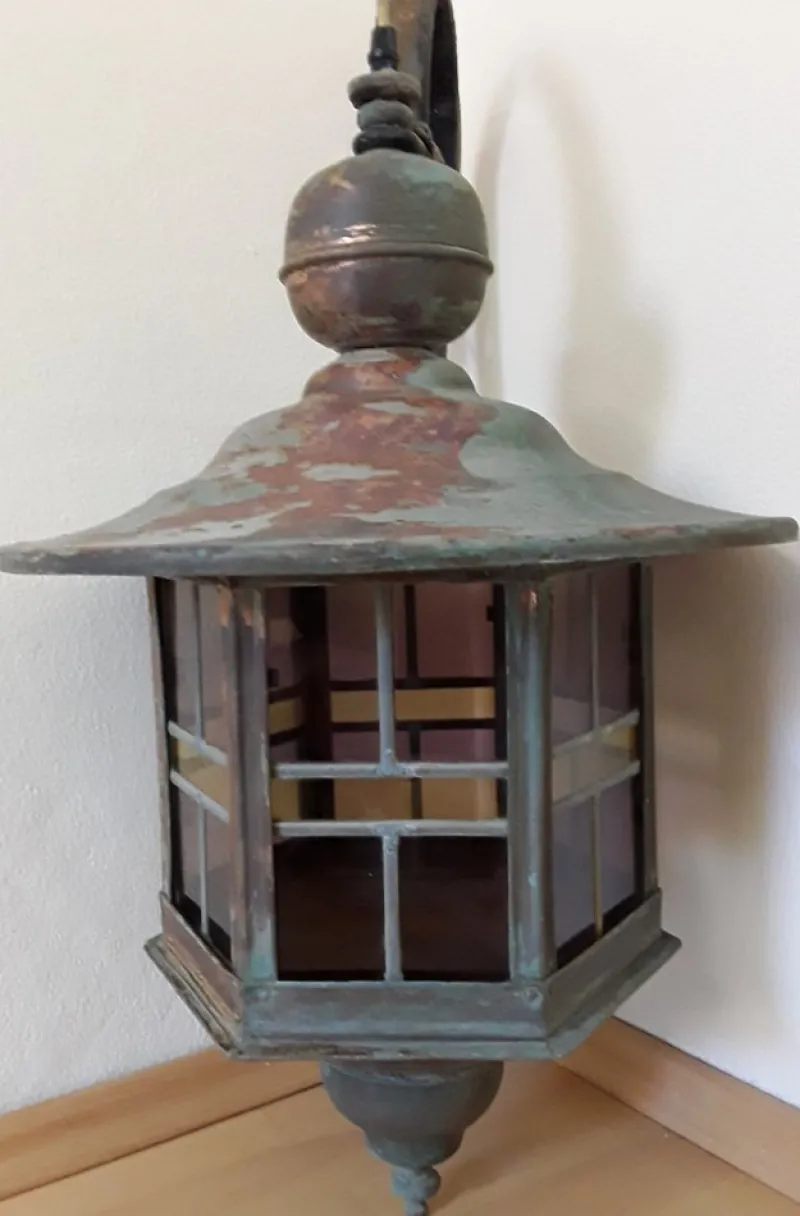Best Pamono Vintage Wall Lantern with Copper Housing with an Iron Arch Holder, 1930s