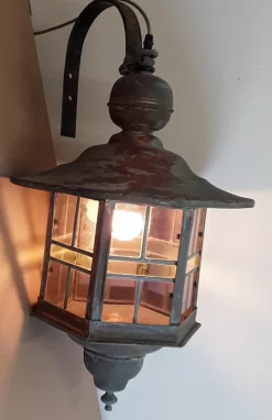 Best Pamono Vintage Wall Lantern with Copper Housing with an Iron Arch Holder, 1930s