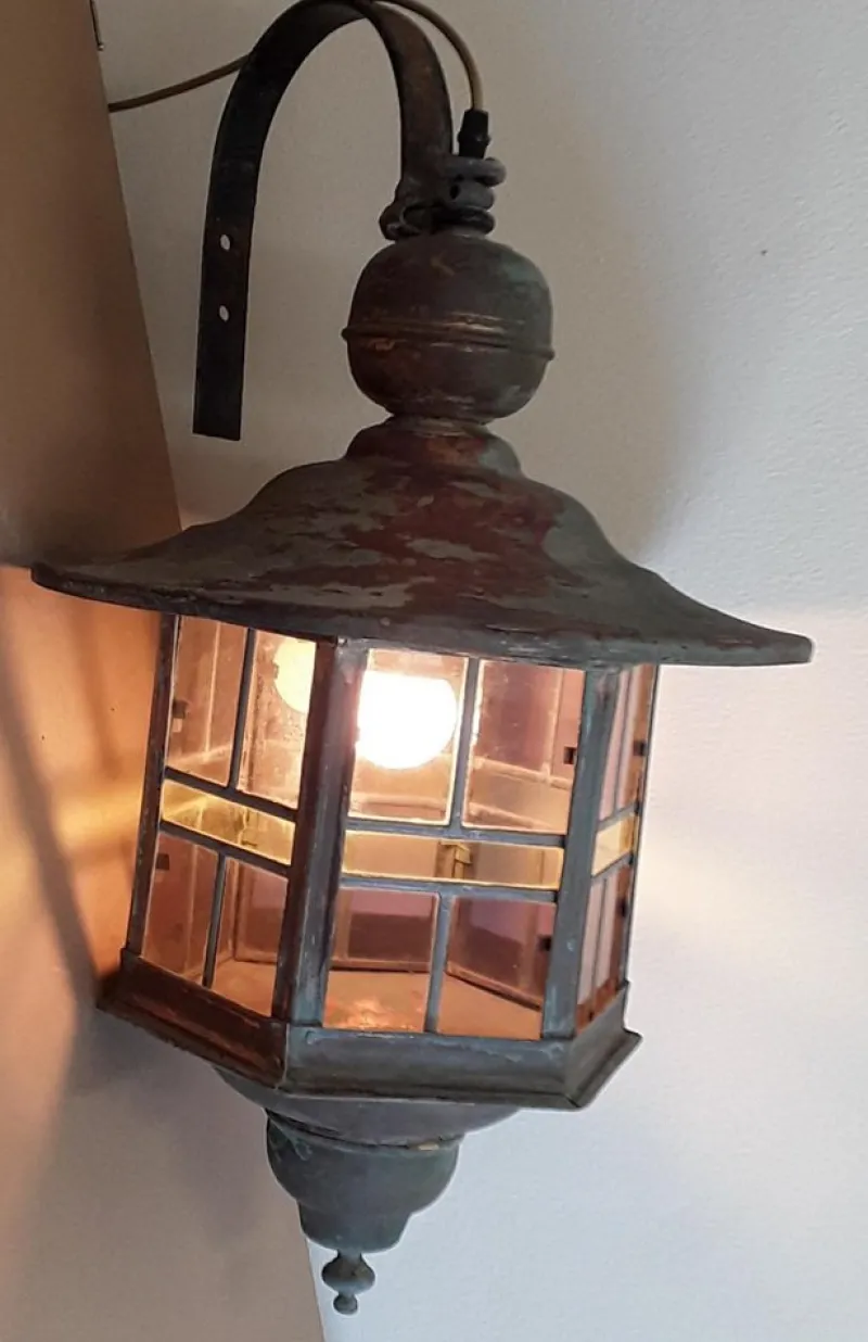 Best Pamono Vintage Wall Lantern with Copper Housing with an Iron Arch Holder, 1930s