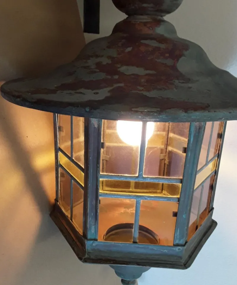 Best Pamono Vintage Wall Lantern with Copper Housing with an Iron Arch Holder, 1930s