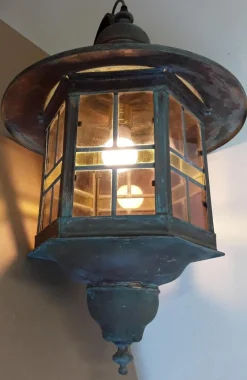 Best Pamono Vintage Wall Lantern with Copper Housing with an Iron Arch Holder, 1930s