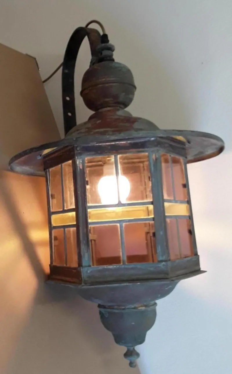 Best Pamono Vintage Wall Lantern with Copper Housing with an Iron Arch Holder, 1930s