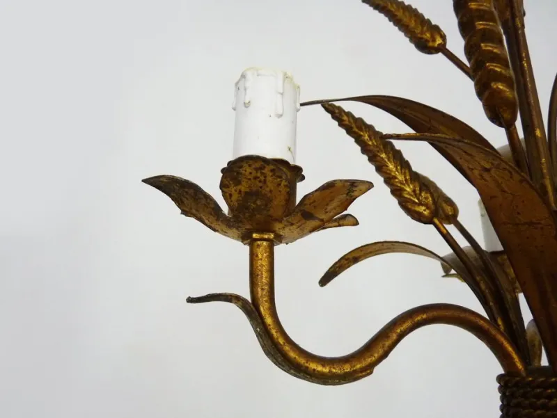 Pamono Vintage Wheat Ear Chandelier in Gilt Metal from Masca, 1970s> Ceiling Lights