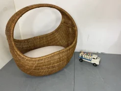 Pamono Vintage Wicker and Bamboo Basket Baby Bed attributed to Gebroeders Jonkers for Noordwolde, Netherlands, 1960s><noscript><img width=