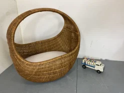 Pamono Vintage Wicker and Bamboo Basket Baby Bed attributed to Gebroeders Jonkers for Noordwolde, Netherlands, 1960s><noscript><img width=
