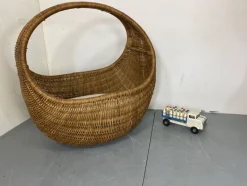 Pamono Vintage Wicker and Bamboo Basket Baby Bed attributed to Gebroeders Jonkers for Noordwolde, Netherlands, 1960s><noscript><img width=