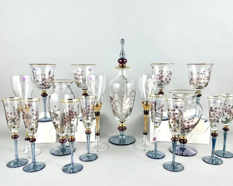 Online Pamono Vintage Wine Champagne Glasses, Vases and Decanter from Nagel, Germany, 1980s, Set of 18