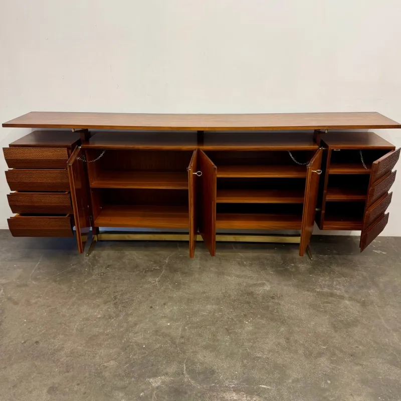 Pamono Vintage Wood and Brass Sideboard, 1950s> Sideboards & Buffets