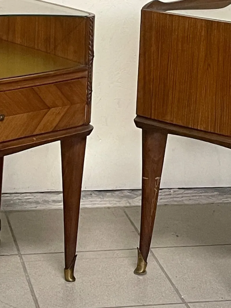 Pamono Vintage Wood and Glass Bedside Tables, 1950s, Set of 2> Nightstands