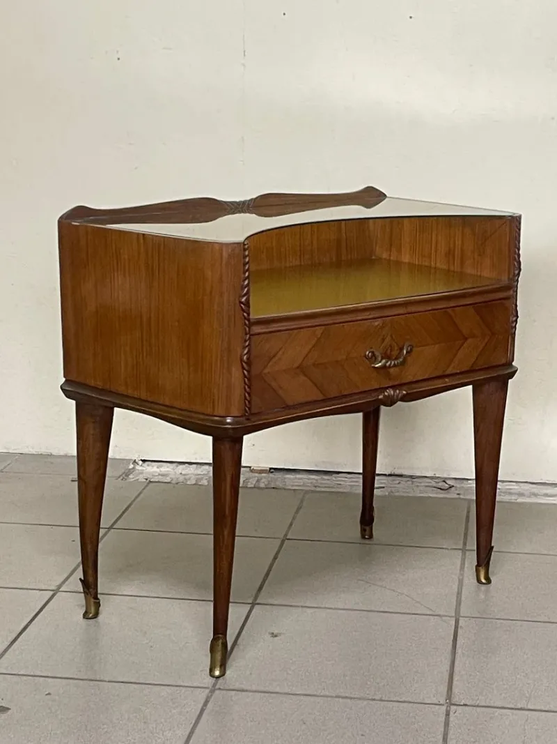 Pamono Vintage Wood and Glass Bedside Tables, 1950s, Set of 2> Nightstands