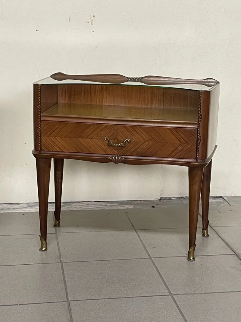 Pamono Vintage Wood and Glass Bedside Tables, 1950s, Set of 2> Nightstands